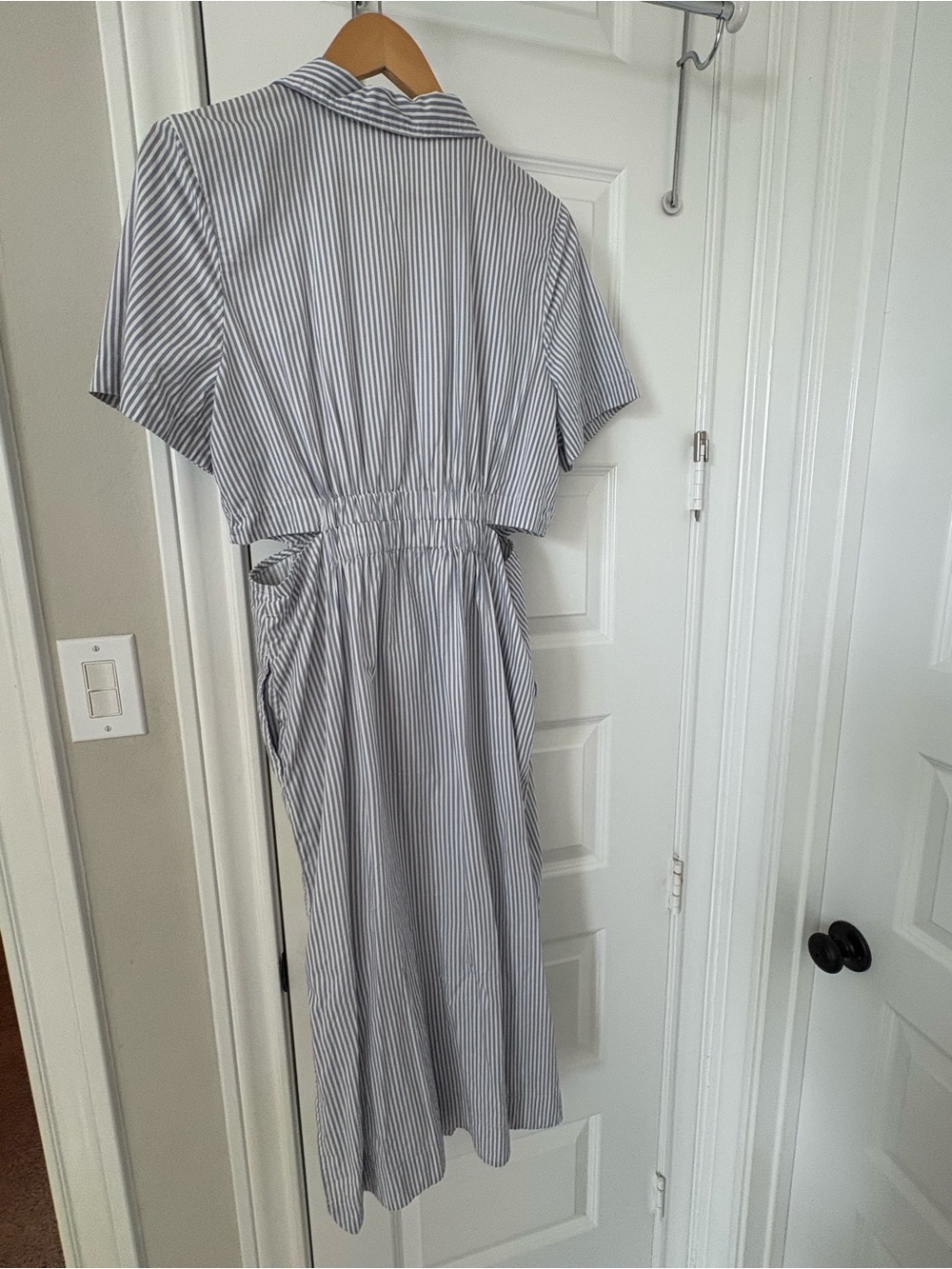 Old Navy Blue and White Striped Midi Shirt Dress - Picture 6 of 7